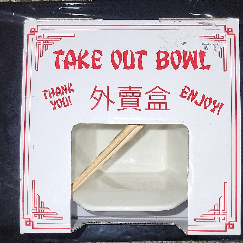 Elegant White Take Out Bowl with Chopsticks